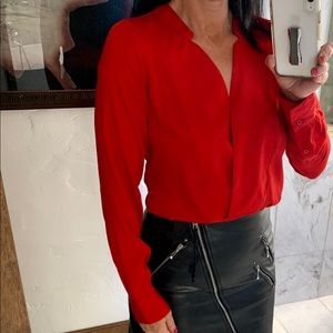 Limited Red Long Sleeve Blouse V Neck Shirt